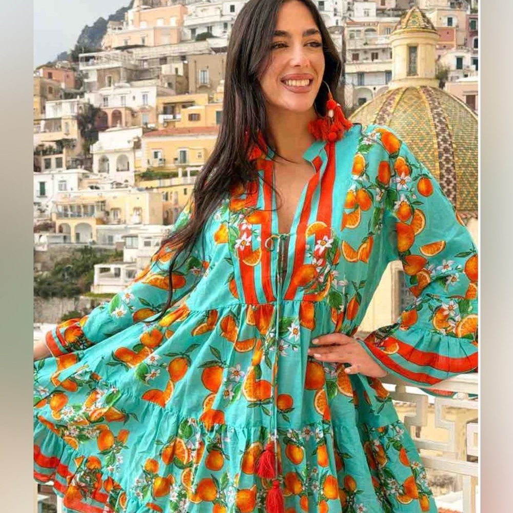 JUST LANDED ANTICA SARTORIA 2026 VIBRANT AQUA & ORANGE DRESS NWT O/S